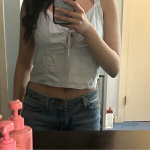 Brandy Melville blue top with white lace details